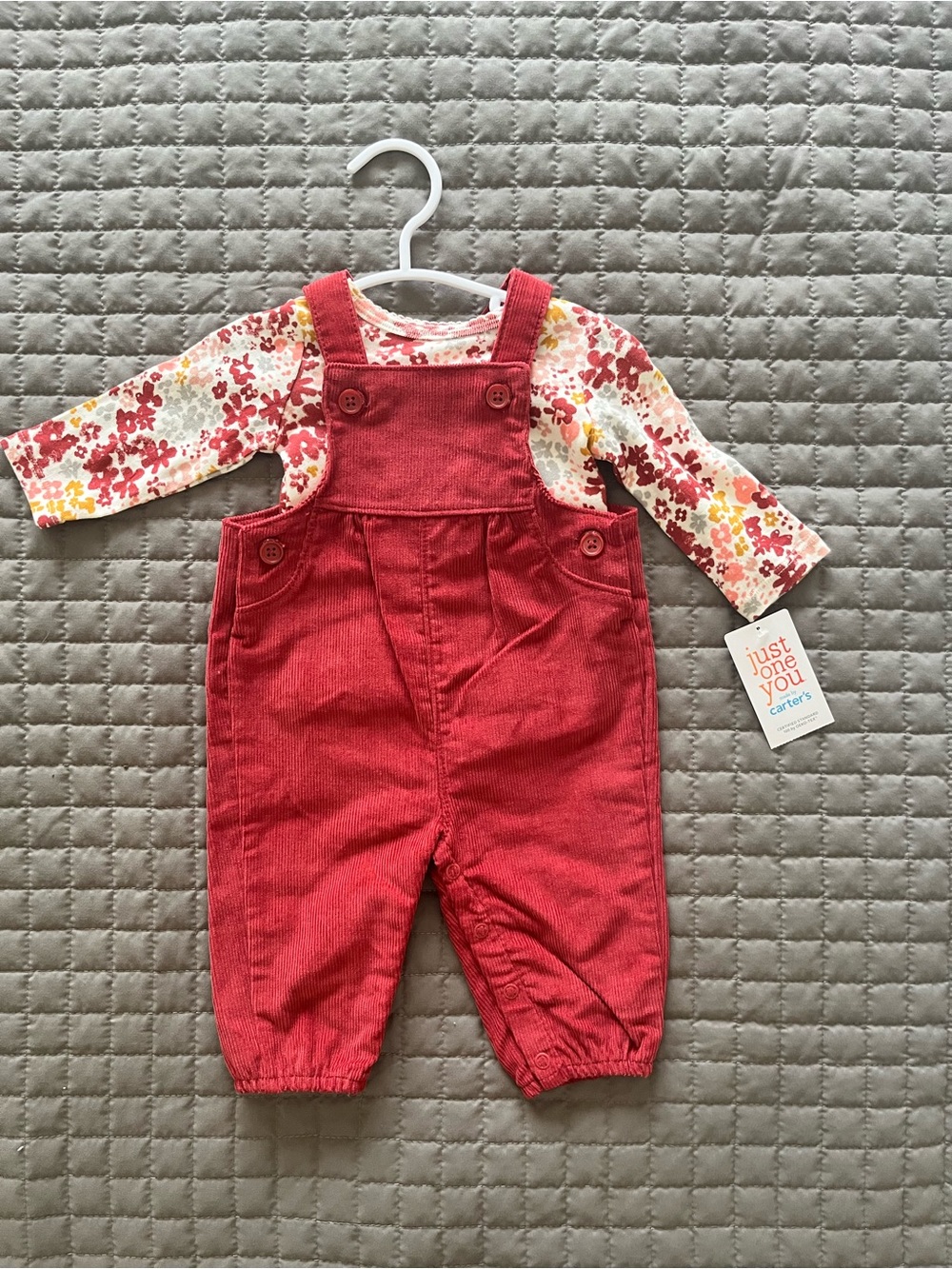 NWT CARTER’S Corduroy Overalls with Floral Long-Sleeve Tee | 3 Months